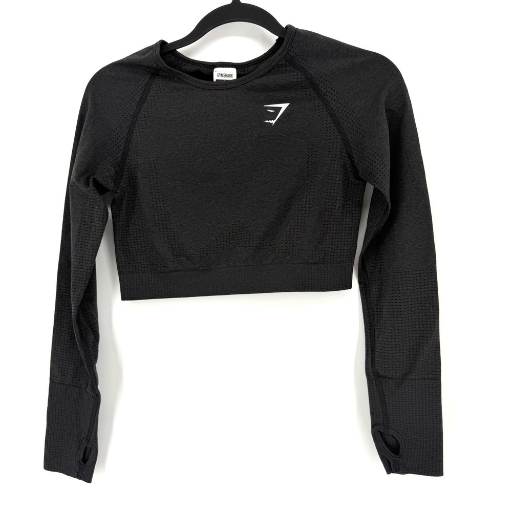 Gymshark Crop Top Vital Seamless 2.0 Large Grey Long Sleeve Thumbhole Activewear